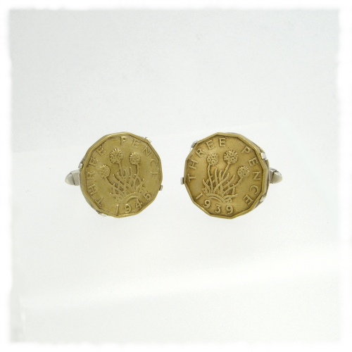 Threepenny bit cufflinks 1939-1945